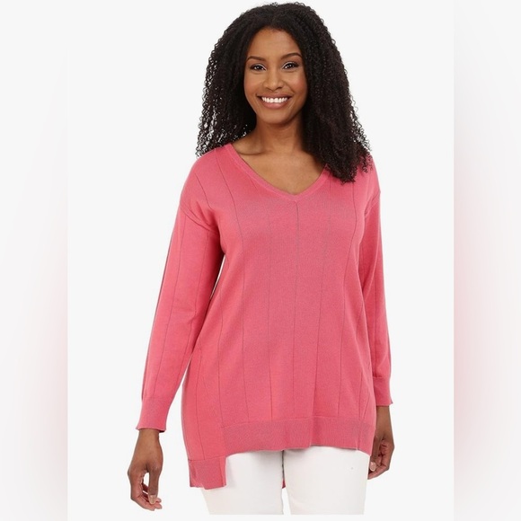 🌹VINCE CAMUTO V NECK ASYH HEM DROP NEEDLE SWEATER - Picture 1 of 5